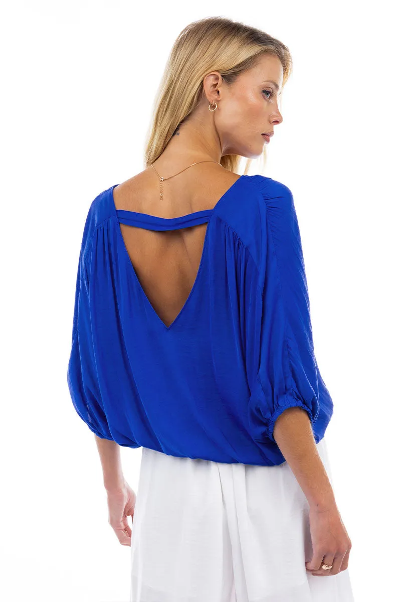 Open-Back Cropped Blouse With Elasticized Waist