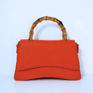 Orange Bamboo Top Handle Flap Satchel Bag | ALPHONSINA