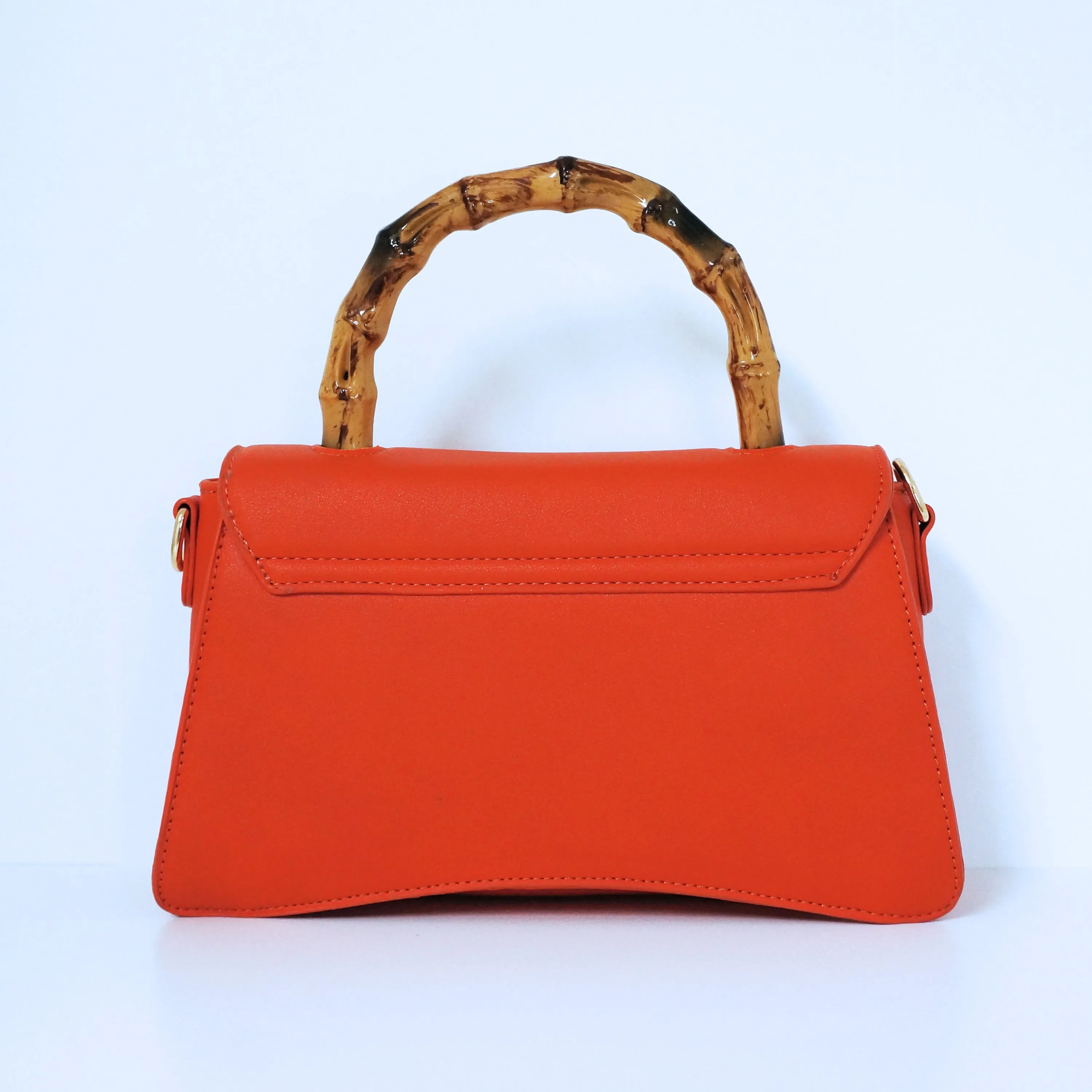 Orange Bamboo Top Handle Flap Satchel Bag | ALPHONSINA