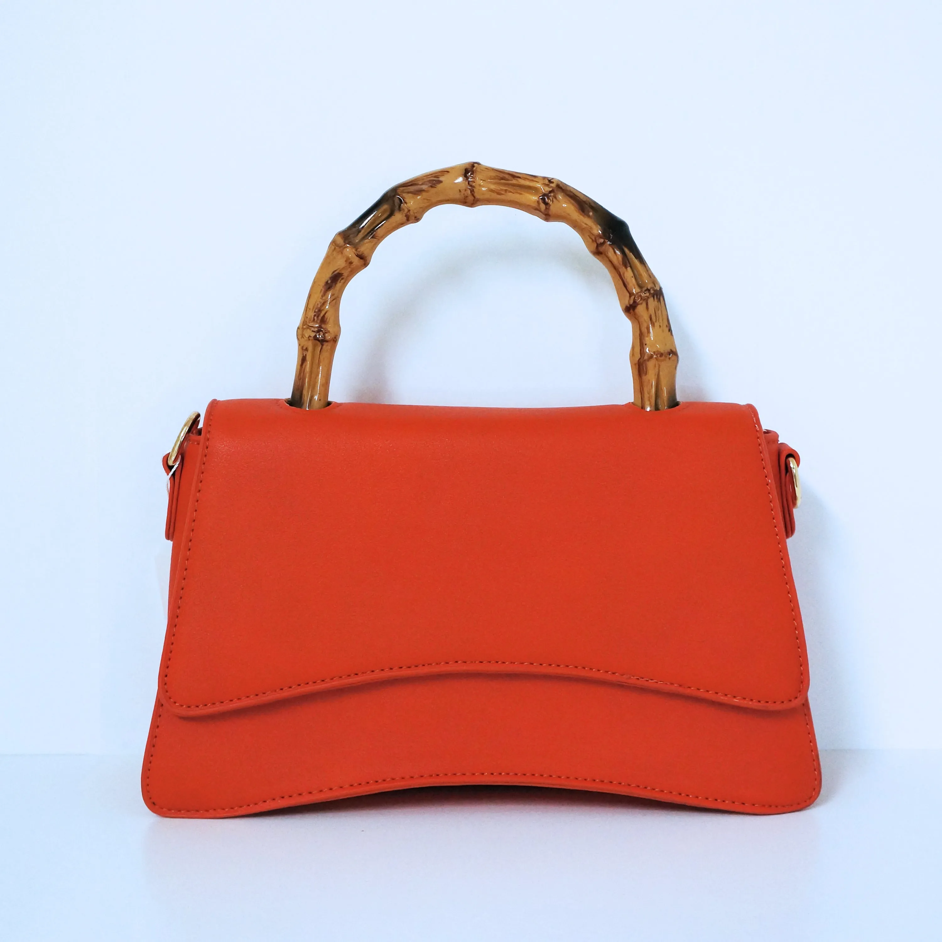 Orange Bamboo Top Handle Flap Satchel Bag | ALPHONSINA