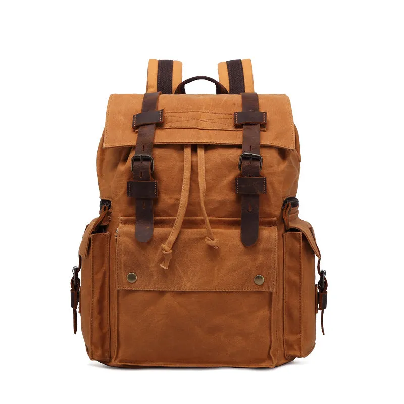 Outing Waxed Canvas Leather Backpack, Big Capacity Laptop Backpack, Vintage Waterproof Shoulder School Bag 5358