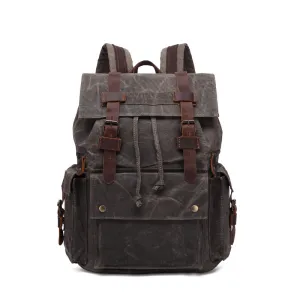 Outing Waxed Canvas Leather Backpack, Big Capacity Laptop Backpack, Vintage Waterproof Shoulder School Bag 5358