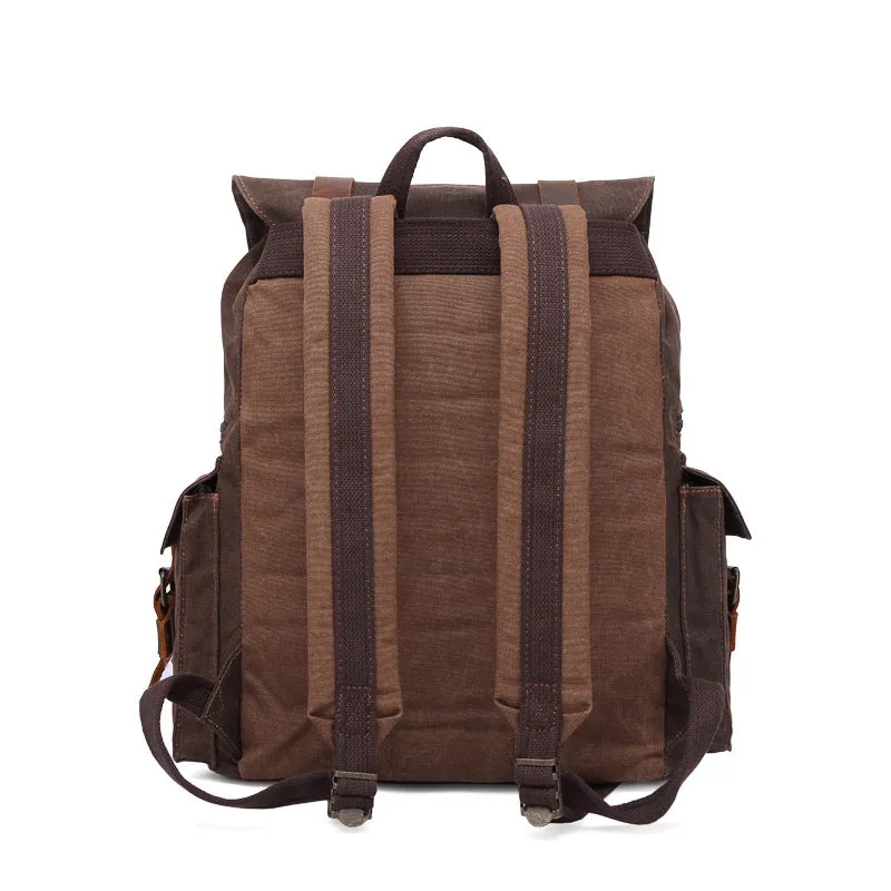 Outing Waxed Canvas Leather Backpack, Big Capacity Laptop Backpack, Vintage Waterproof Shoulder School Bag 5358