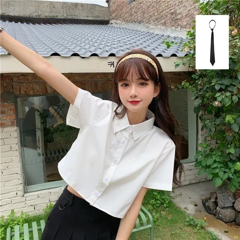 Oversize White Cropped Summer Shirt for Women