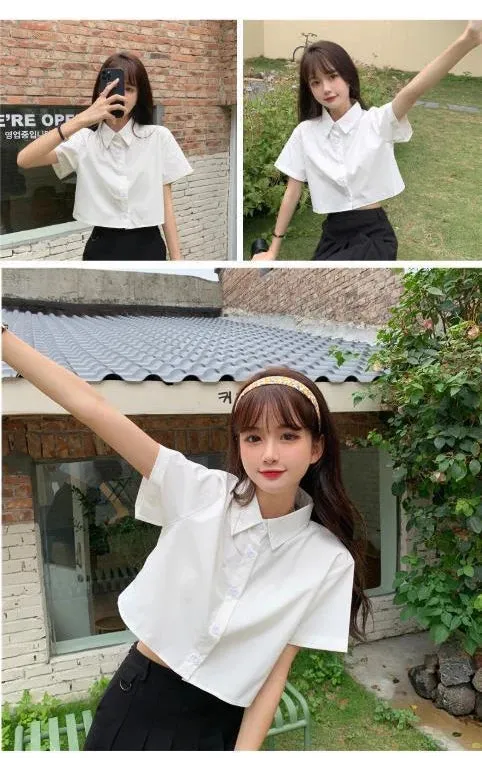 Oversize White Cropped Summer Shirt for Women