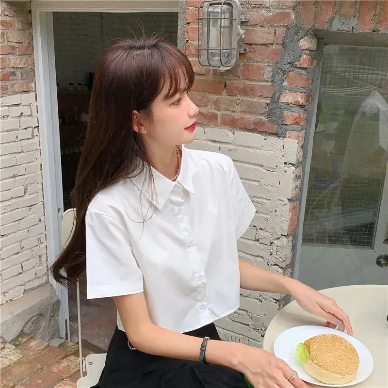 Oversize White Cropped Summer Shirt for Women