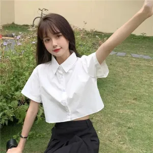 Oversize White Cropped Summer Shirt for Women
