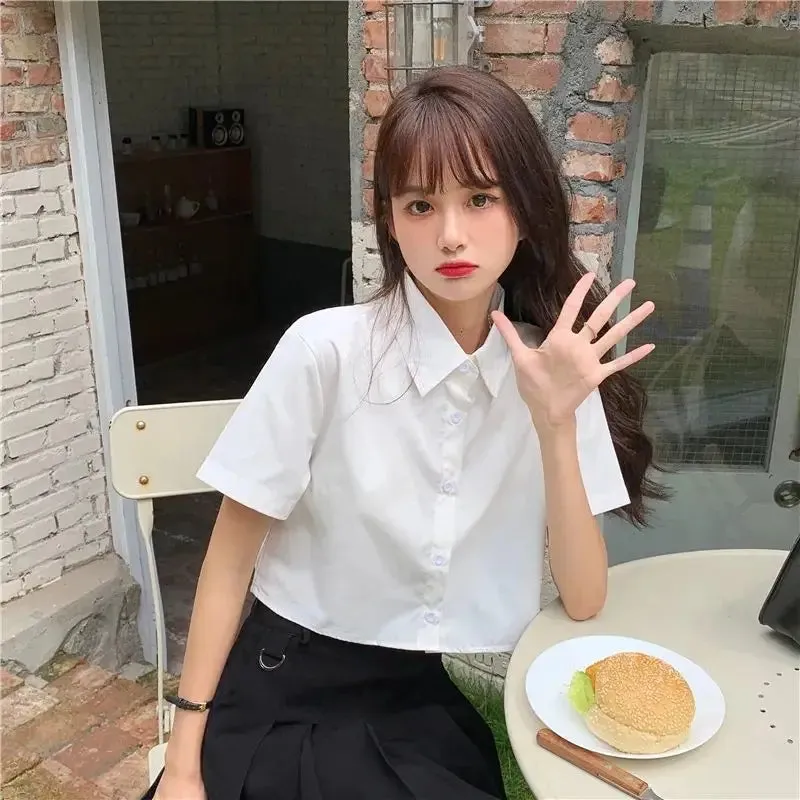 Oversize White Cropped Summer Shirt for Women