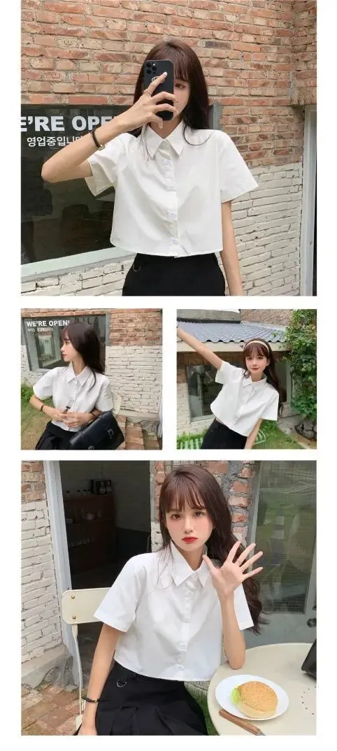 Oversize White Cropped Summer Shirt for Women