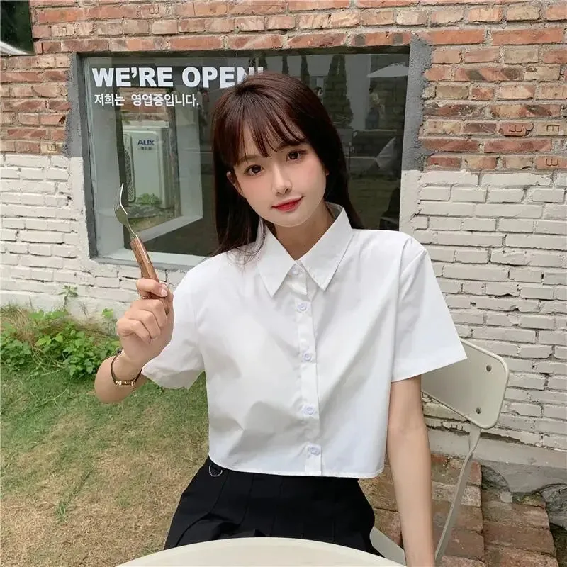 Oversize White Cropped Summer Shirt for Women