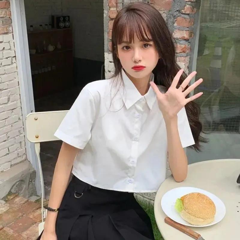Oversize White Cropped Summer Shirt for Women