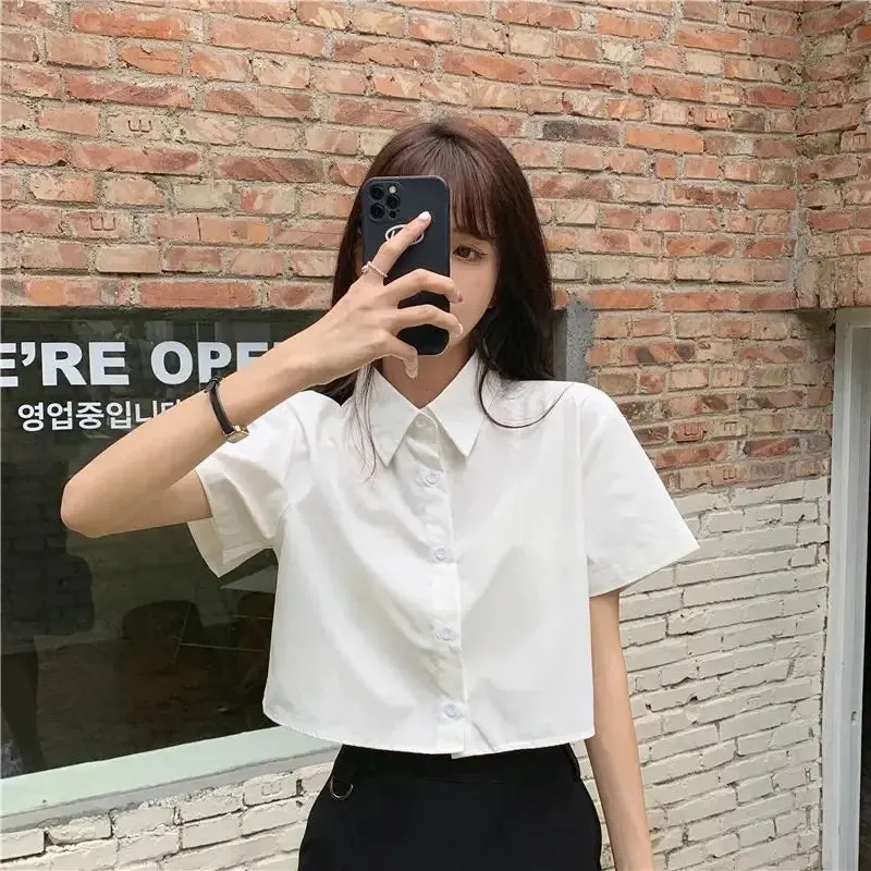 Oversize White Cropped Summer Shirt for Women