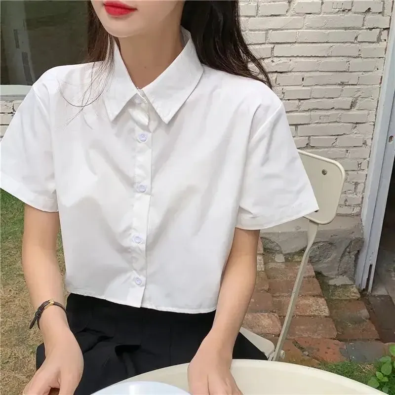 Oversize White Cropped Summer Shirt for Women