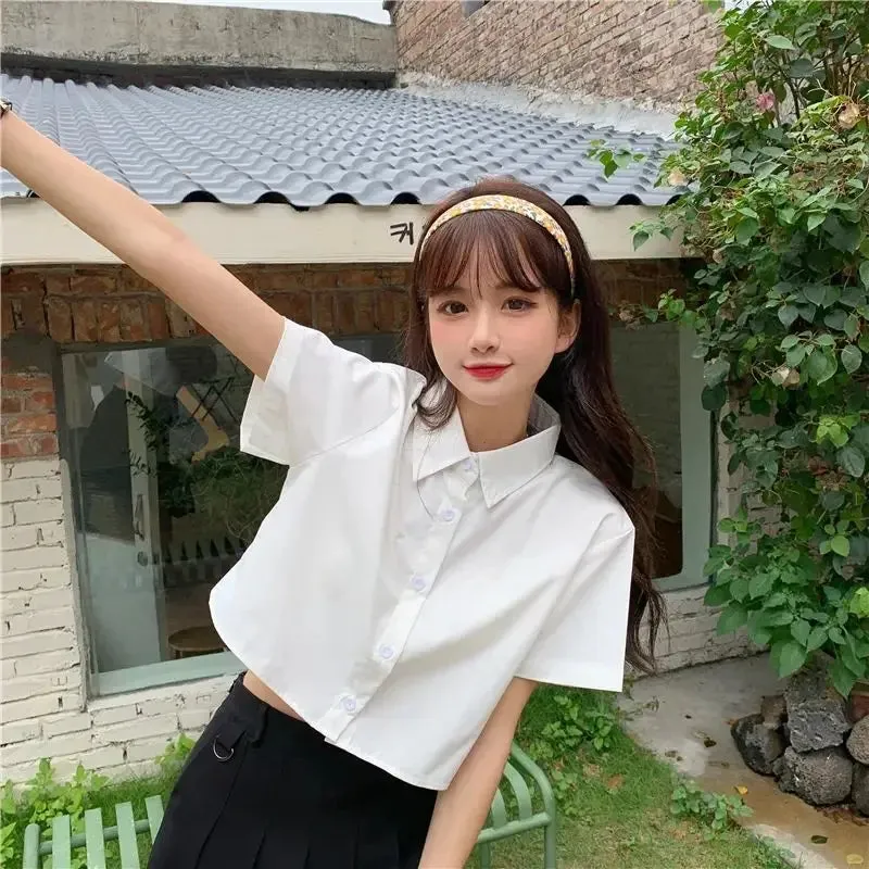 Oversize White Cropped Summer Shirt for Women