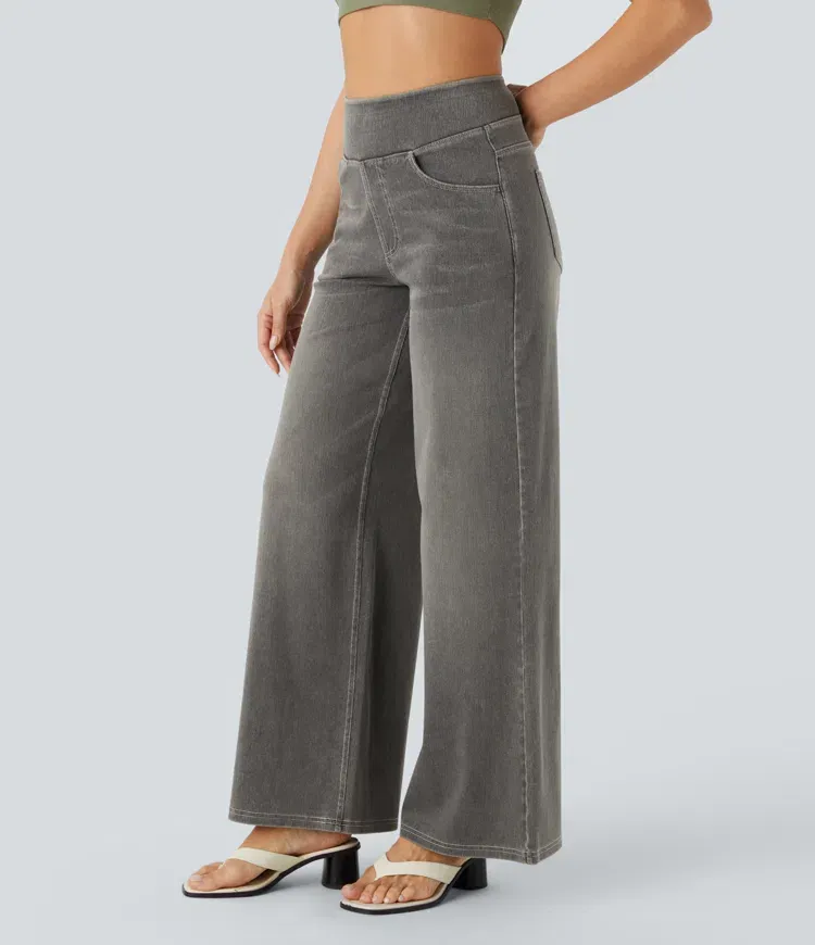 Owronline - Super Stretch High-Waisted Wide Leg Jeans