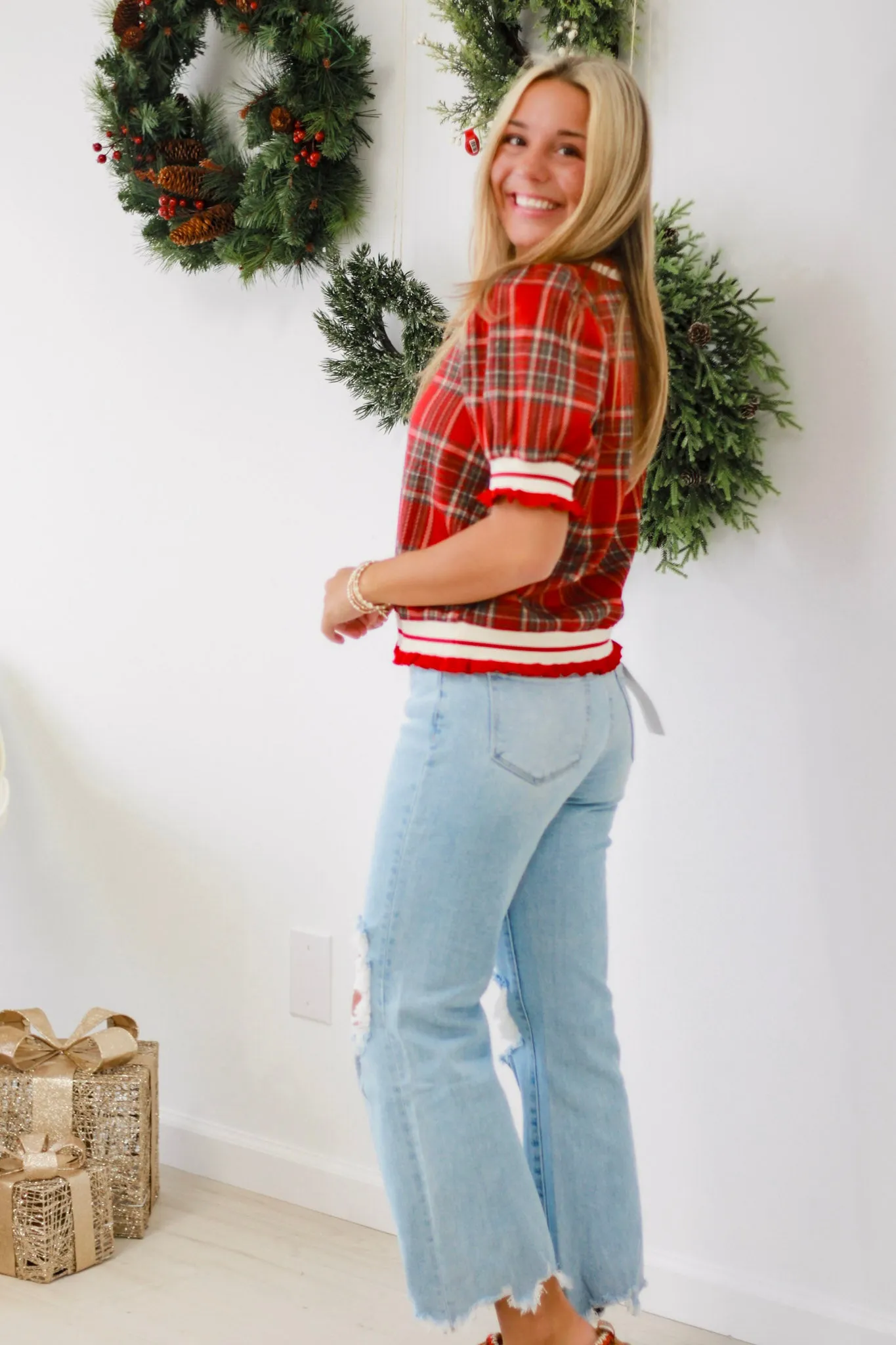 Paint the Town Red Plaid Blouse