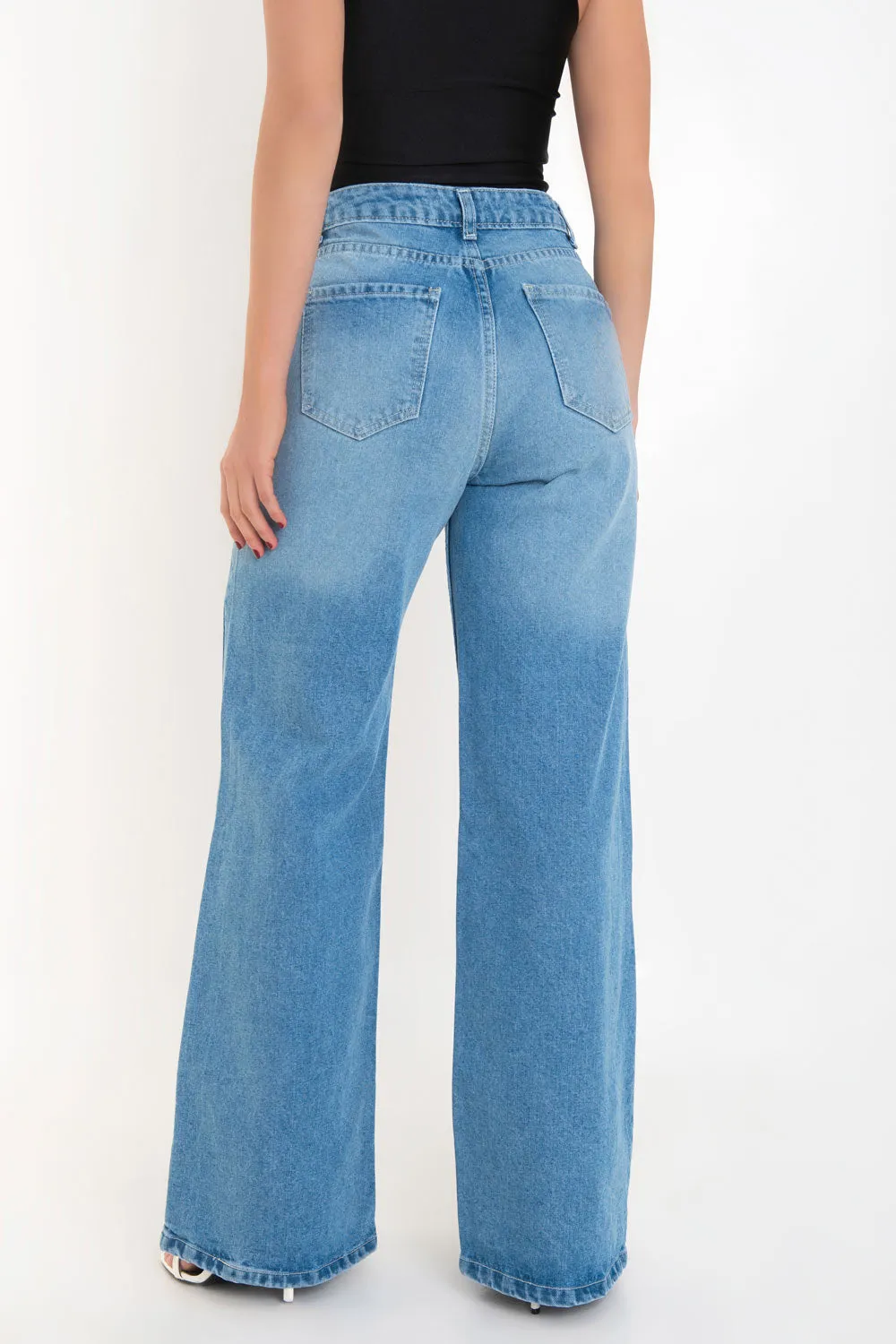 Pantalón wide leg de denim tiro alto