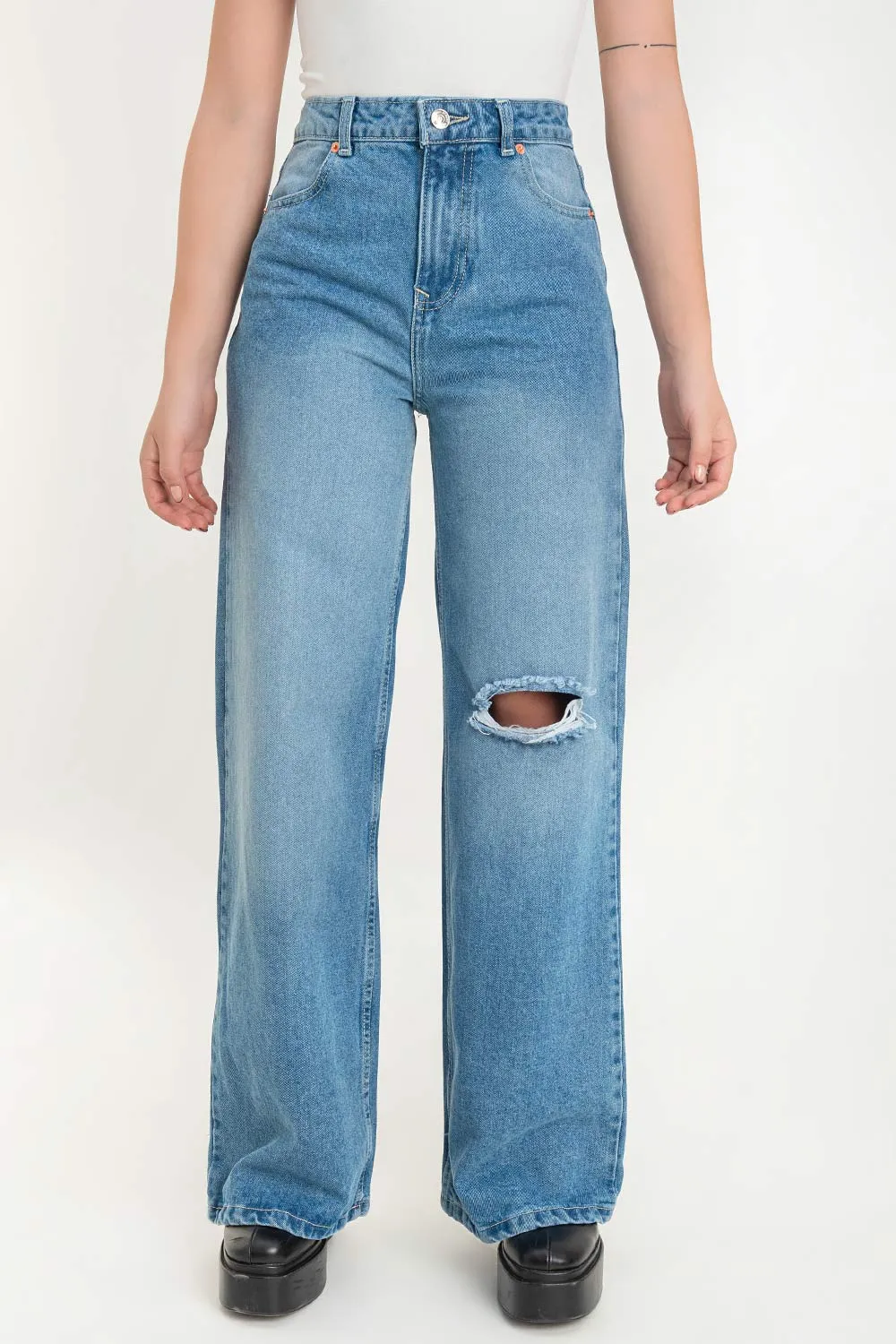 Pantalón wide leg de denim tiro alto
