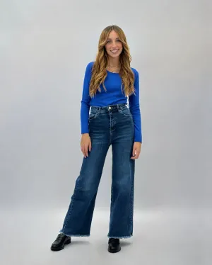 Pantaloni jeans wide leg elasticizzati