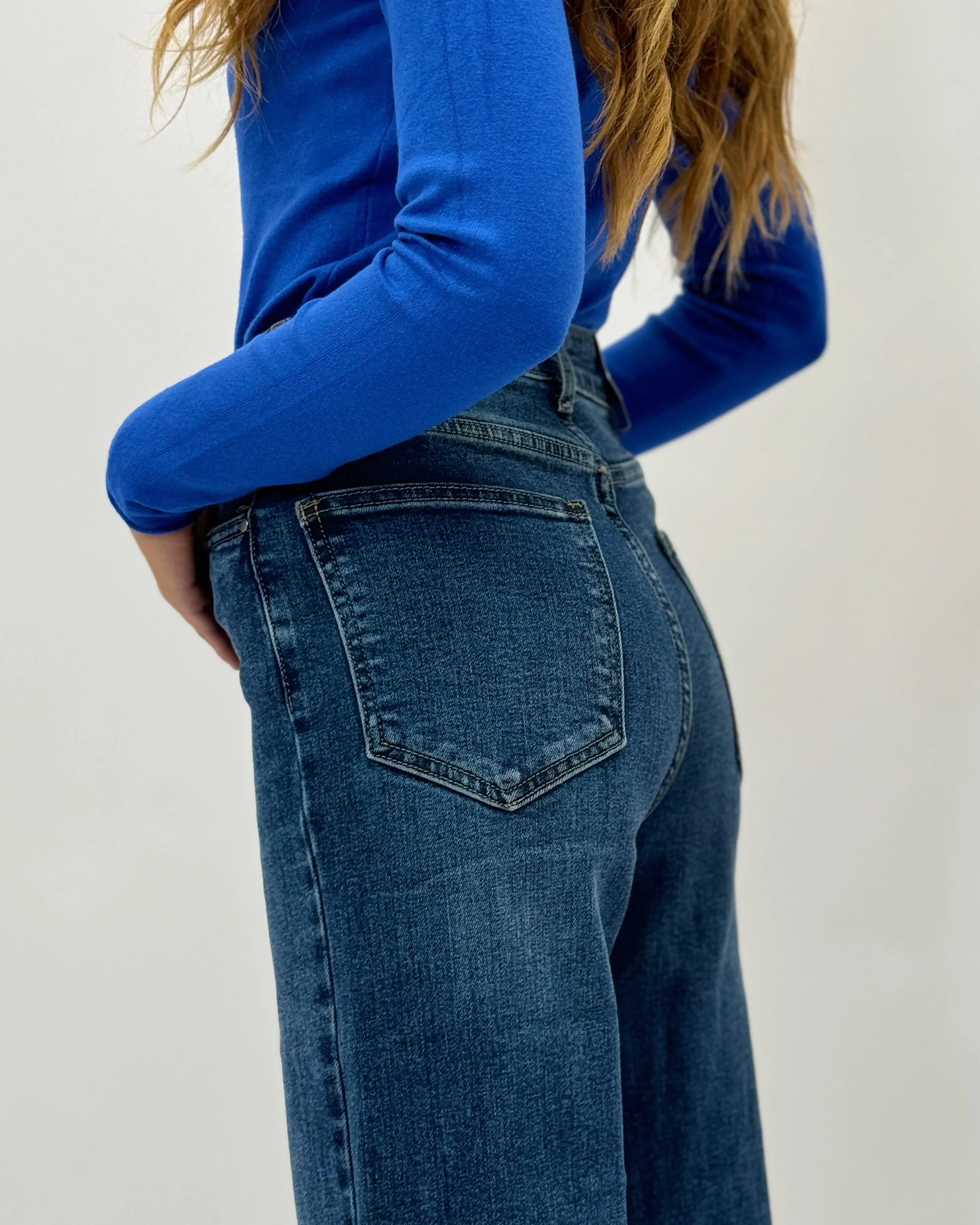 Pantaloni jeans wide leg elasticizzati