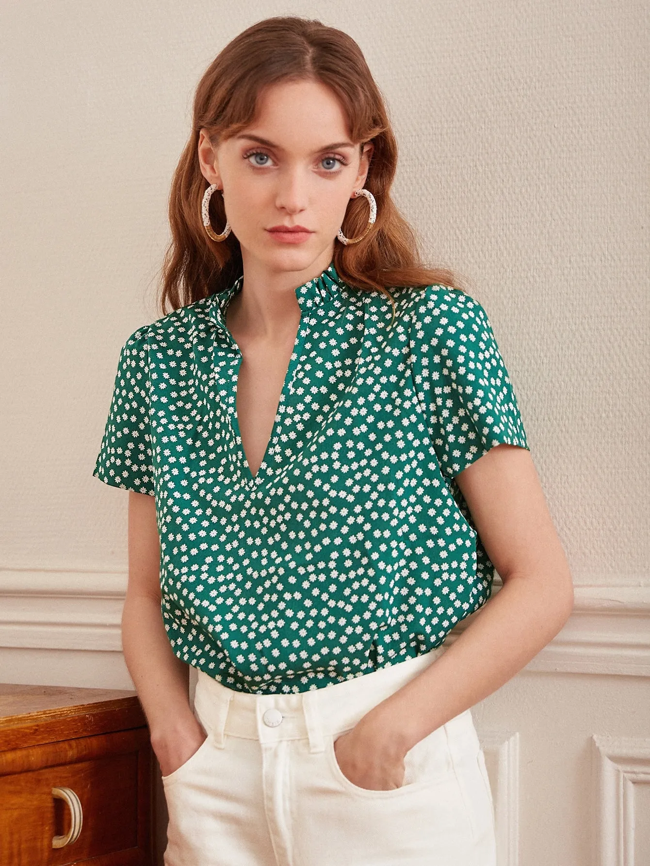 Parien Frenchy Ditsy Floral Notched Neck Blouse( Clearance Sale)