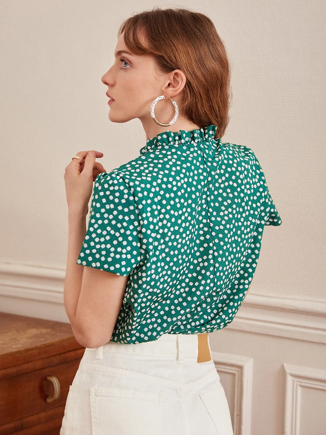 Parien Frenchy Ditsy Floral Notched Neck Blouse( Clearance Sale)