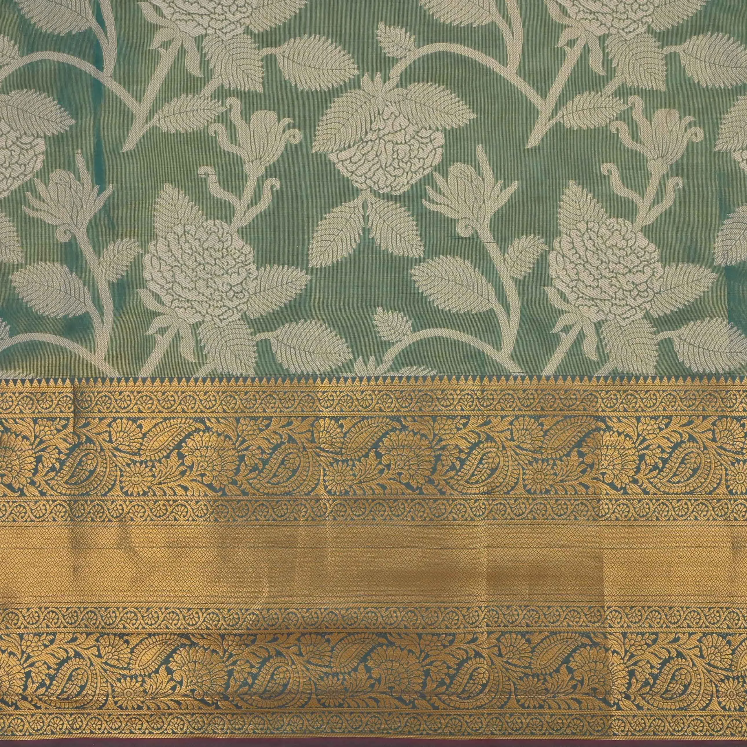 Paris Green Kanchi Tissue Floral Fabric