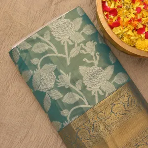 Paris Green Kanchi Tissue Floral Fabric