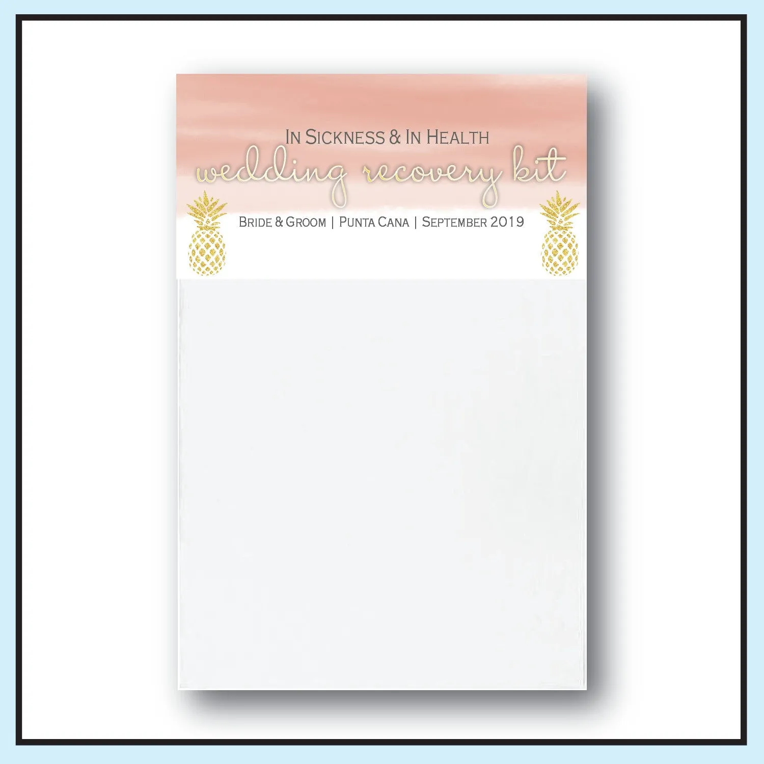 Personalized Wedding Hangover Recovery Kit Bag & Topper - Pineapple