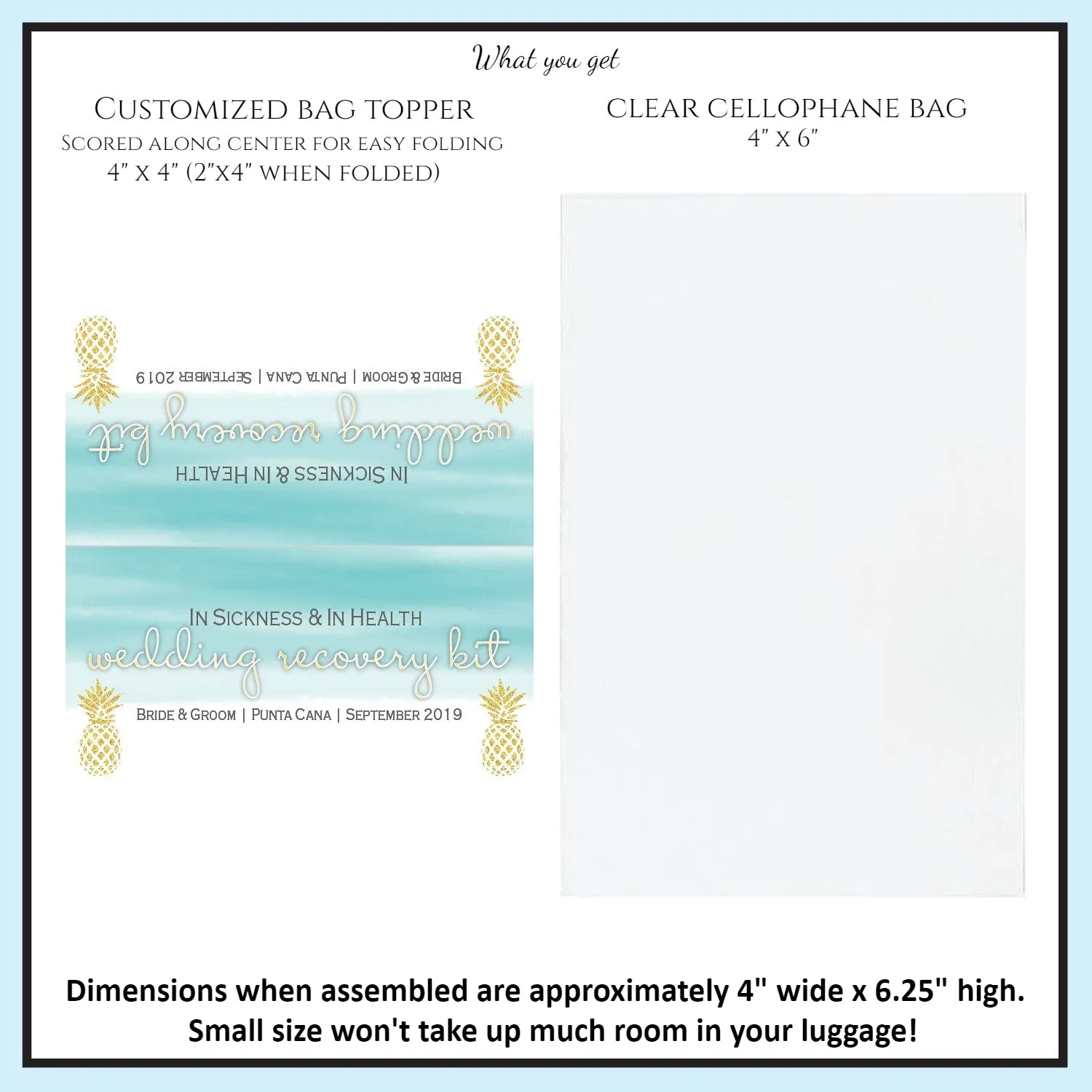 Personalized Wedding Hangover Recovery Kit Bag & Topper - Pineapple