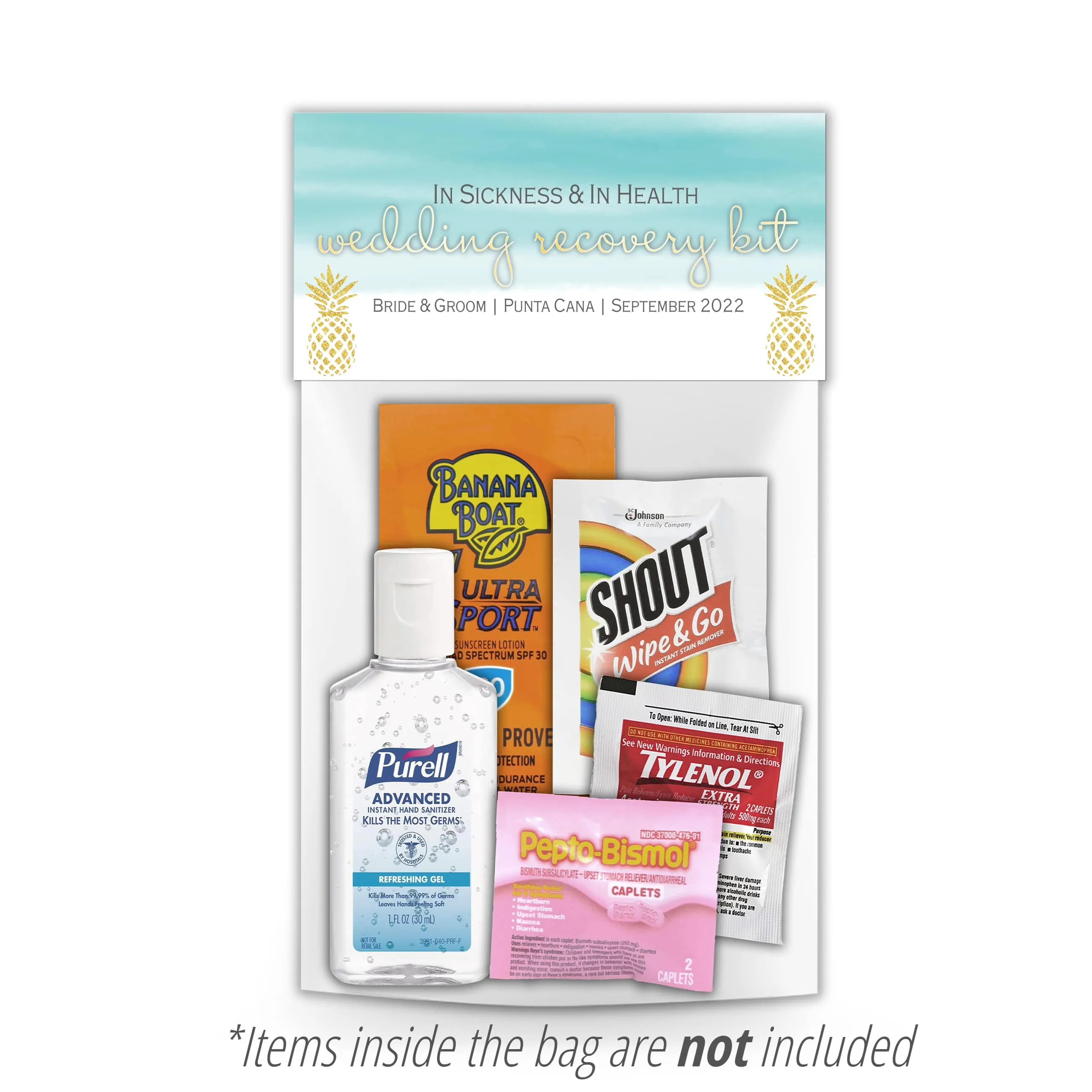 Personalized Wedding Hangover Recovery Kit Bag & Topper - Pineapple