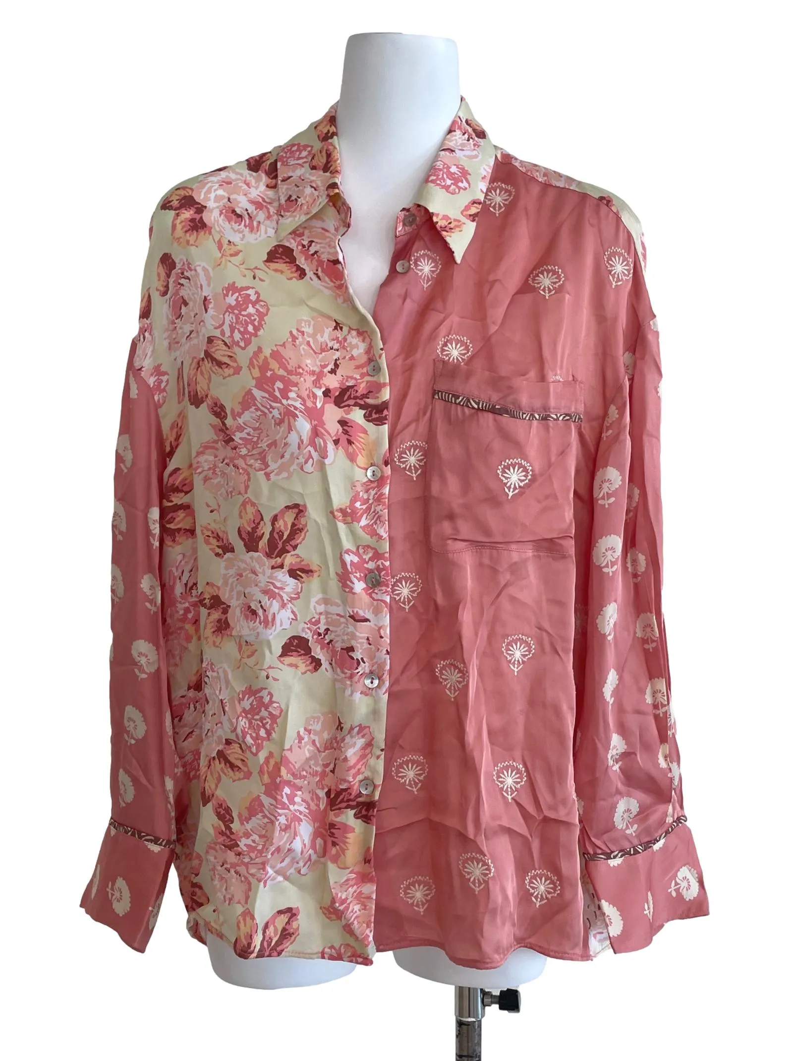 Pink Floral Button Up Top