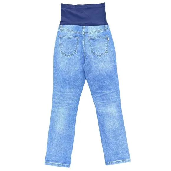 Pinkblush Distressed Stretchy Straight Maternity Blue Jeans Size 25 Medium Wash