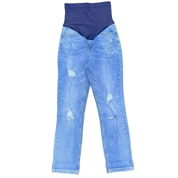 Pinkblush Distressed Stretchy Straight Maternity Blue Jeans Size 25 Medium Wash
