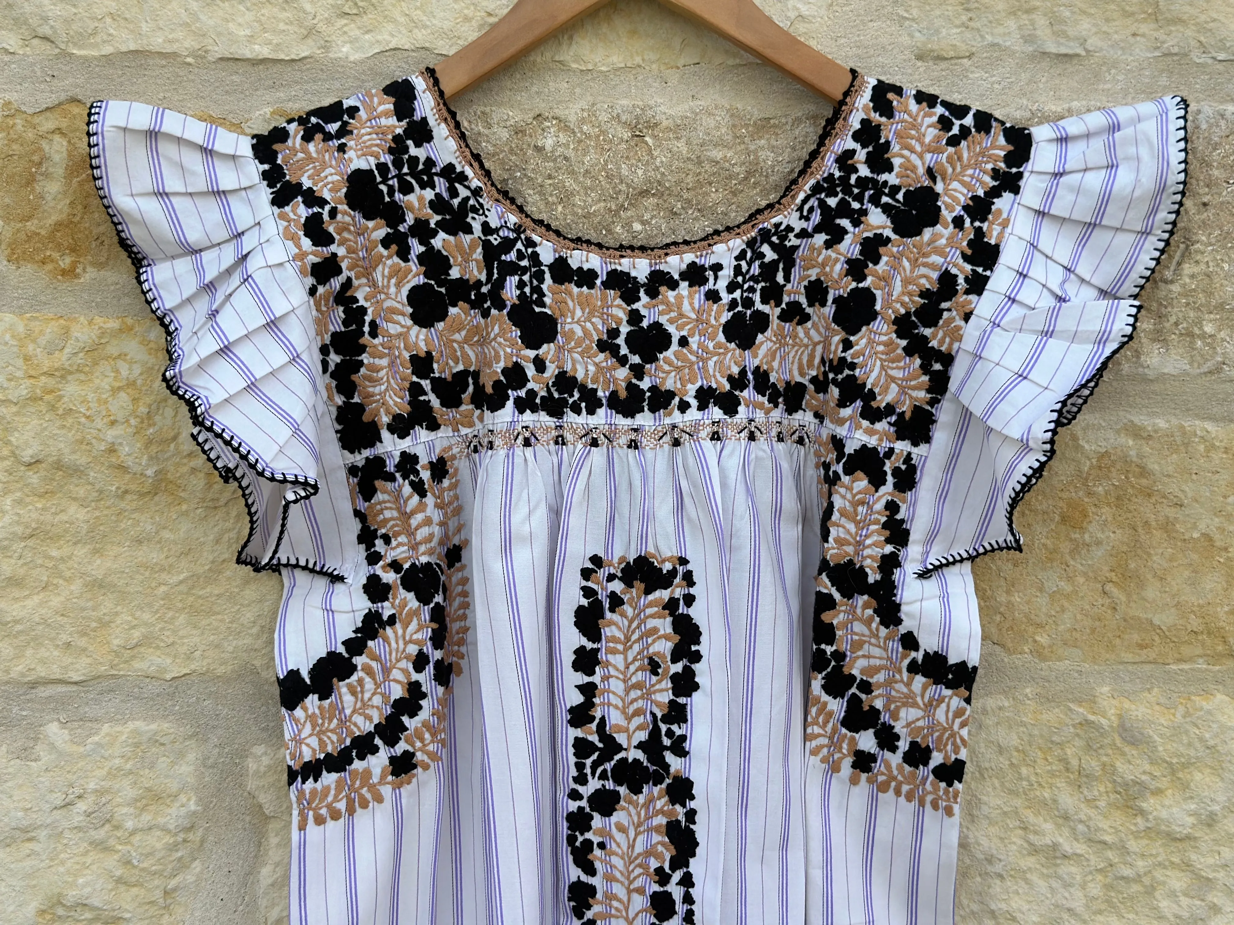 Plaid with Black and Tan Flutter Sleeve Felicia Blouse