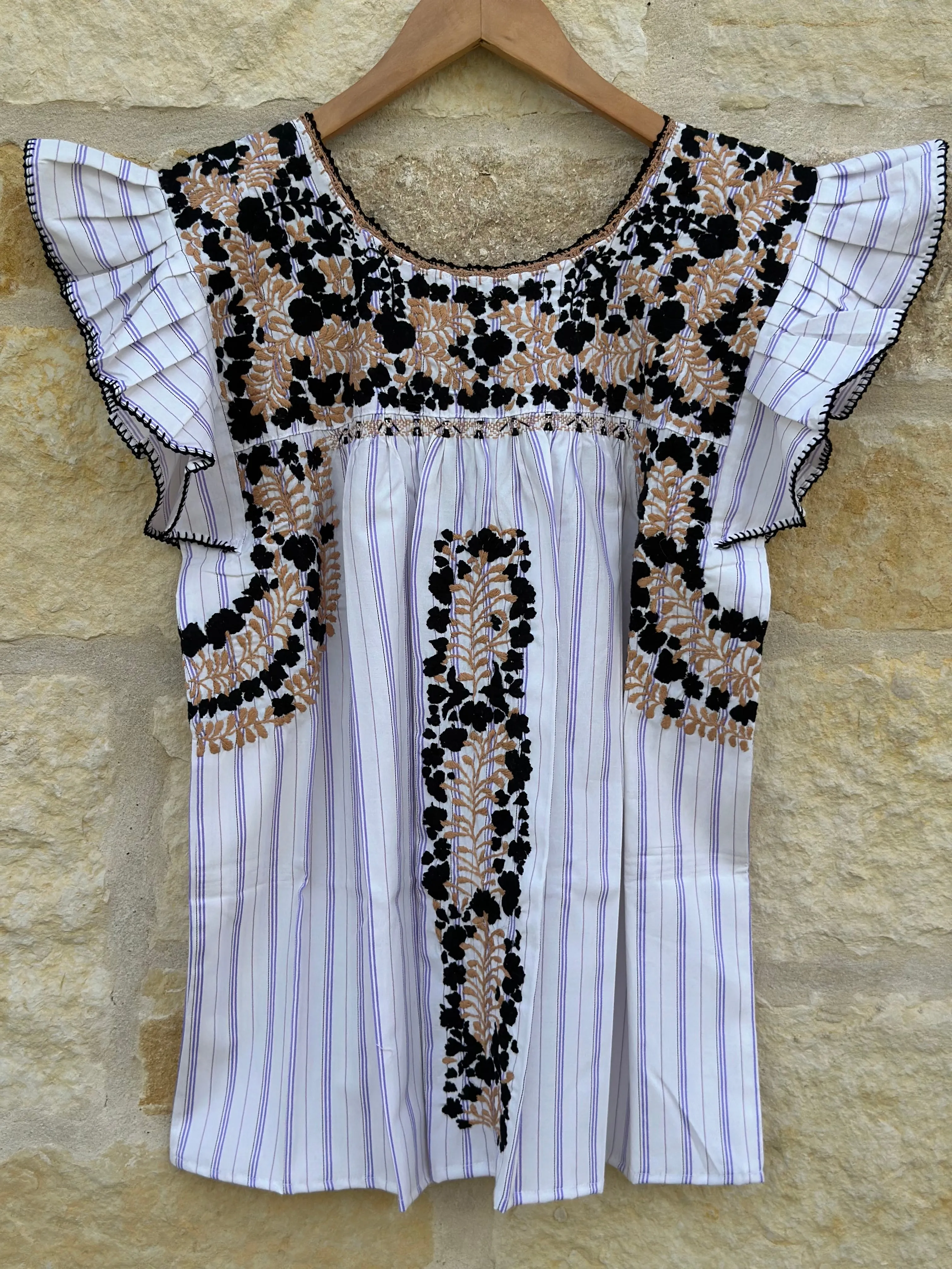 Plaid with Black and Tan Flutter Sleeve Felicia Blouse