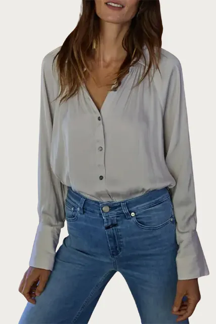 PLEATED BUTTON-DOWN SATIN SHIRT