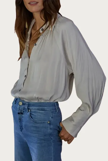 PLEATED BUTTON-DOWN SATIN SHIRT