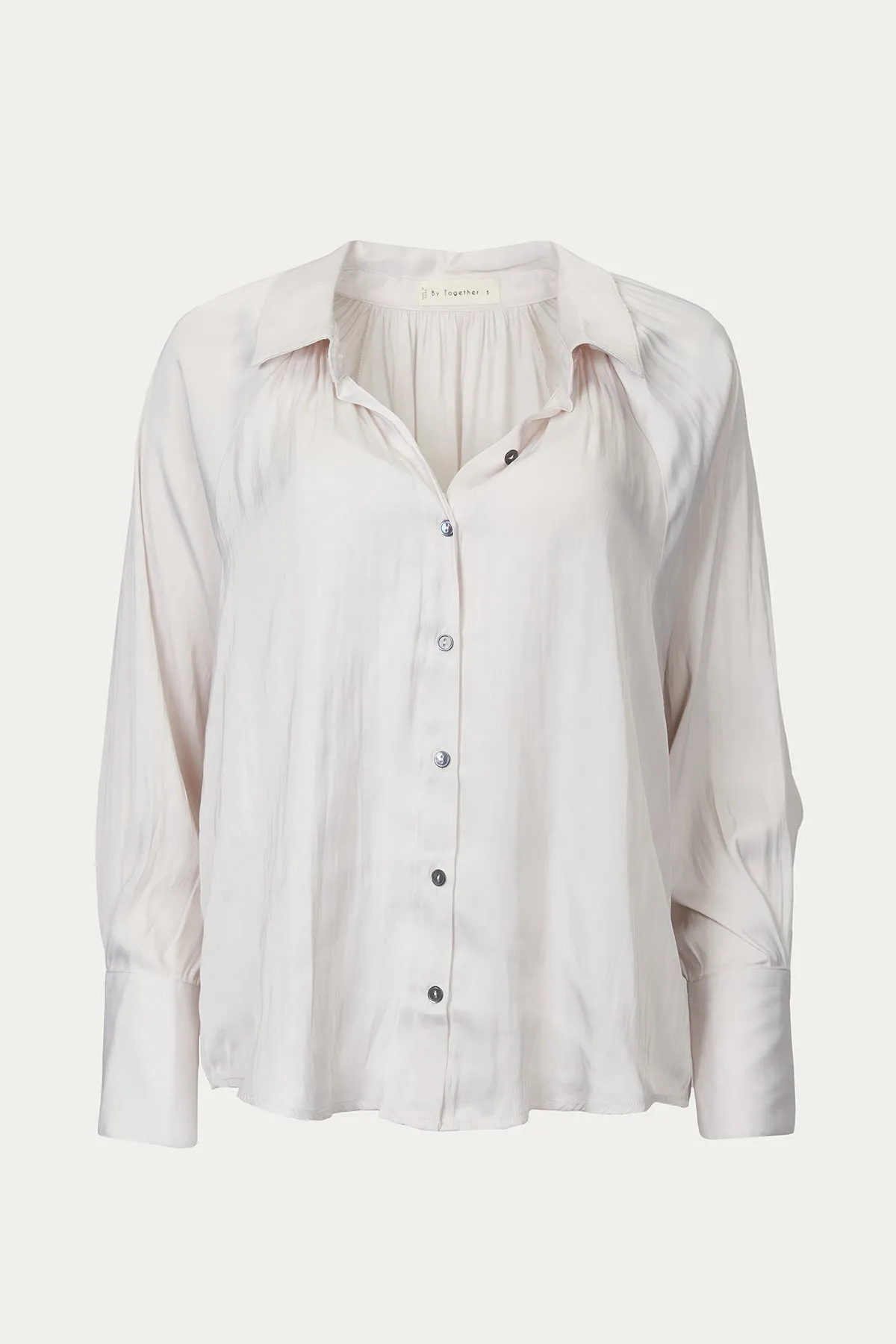 PLEATED BUTTON-DOWN SATIN SHIRT