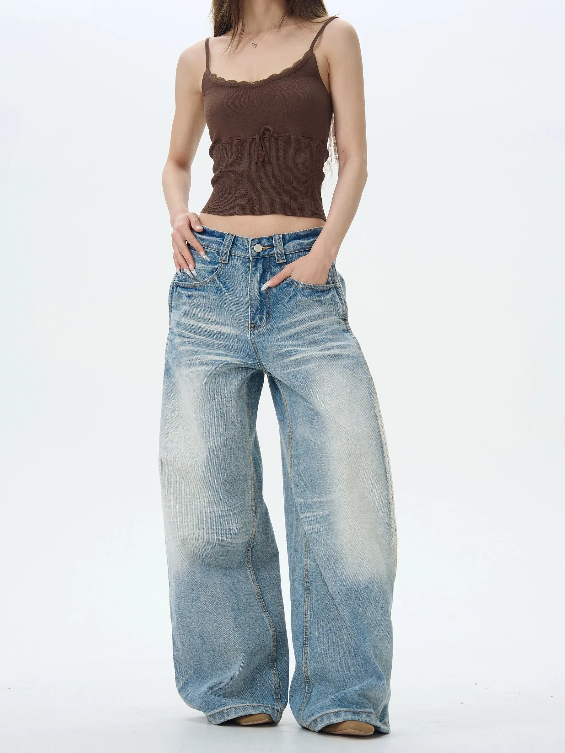Pleated Wide-Leg Jeans