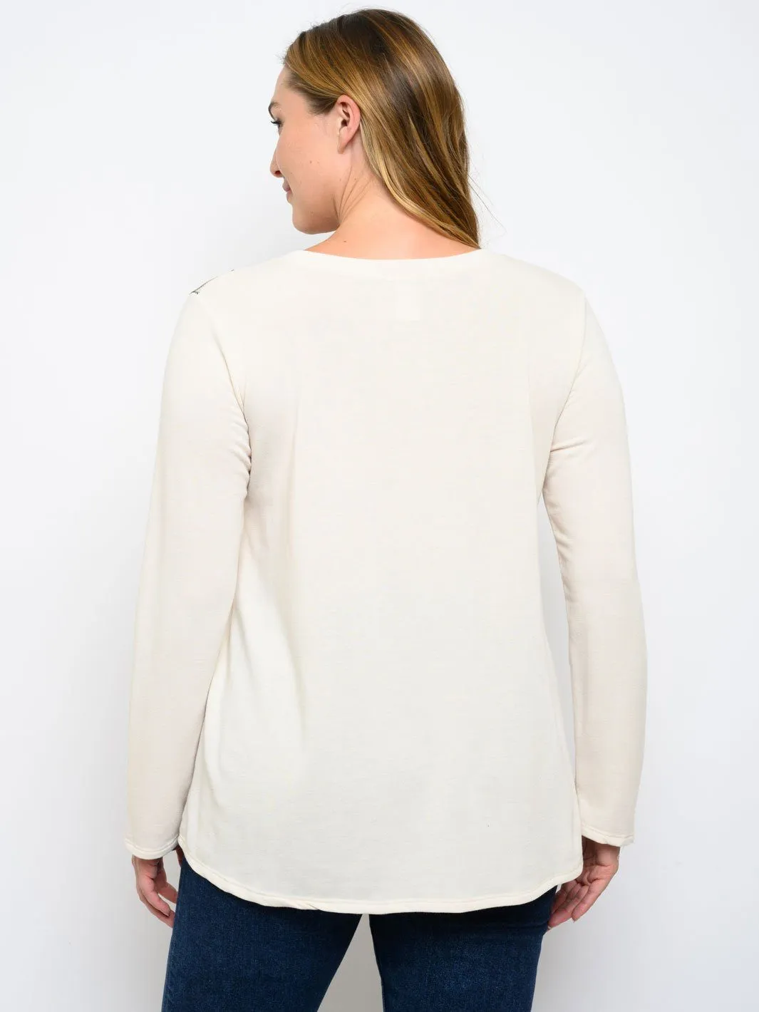 PLUS SIZE CHEVRON MULTI PRINT LONG SLEEVE TOP