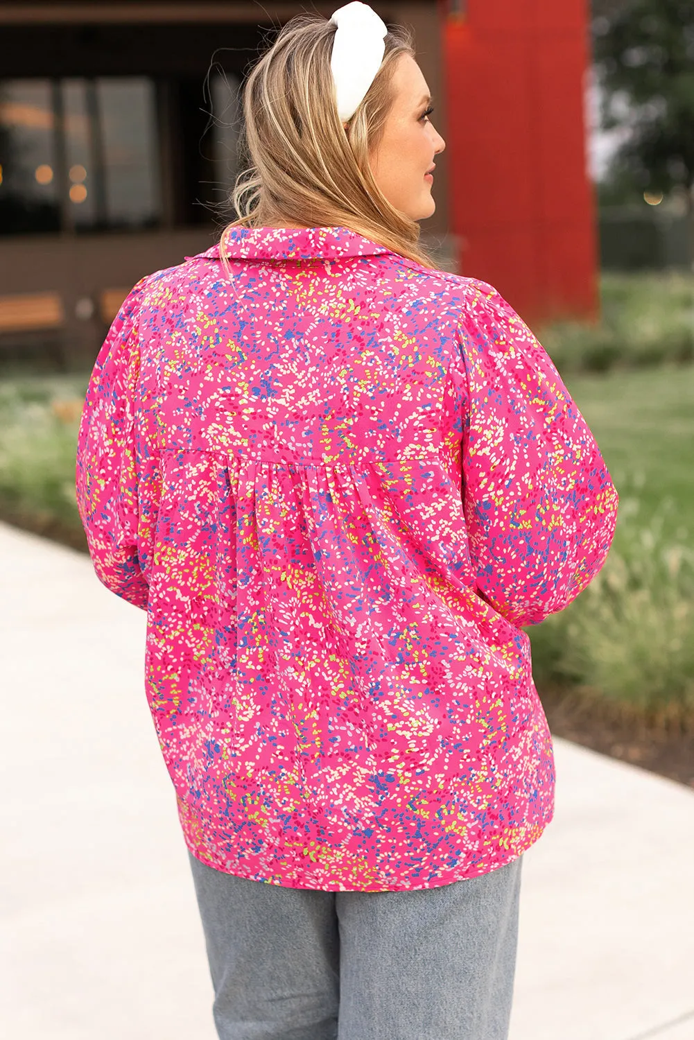 Plus Size Floral Print Puff Sleeve Blouse