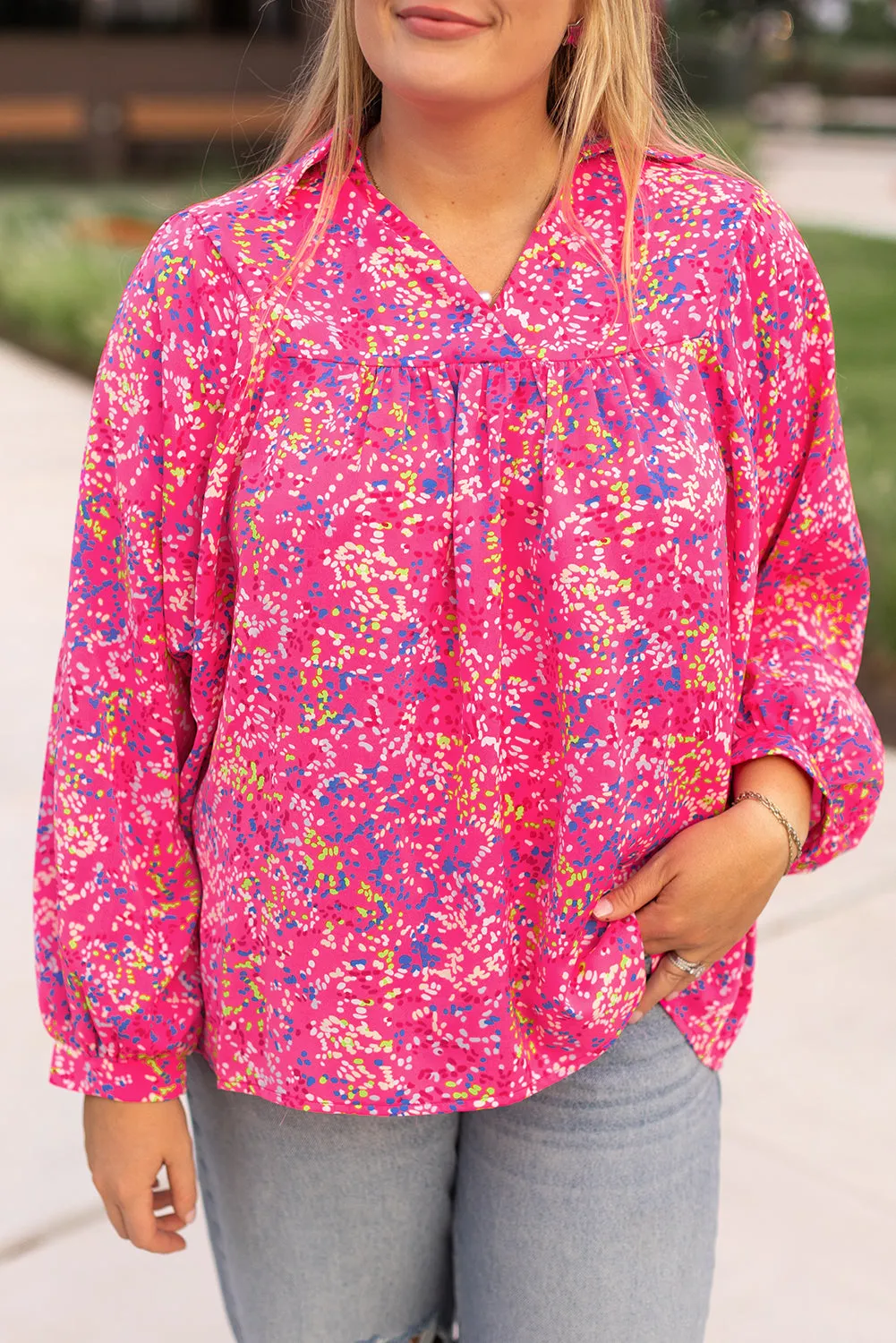 Plus Size Floral Print Puff Sleeve Blouse