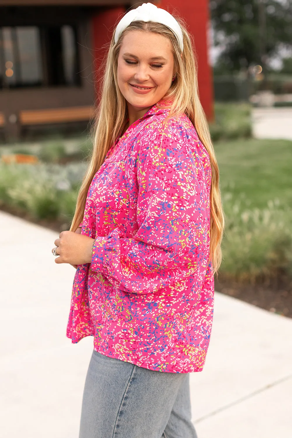 Plus Size Floral Print Puff Sleeve Blouse