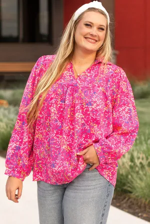 Plus Size Floral Print Puff Sleeve Blouse