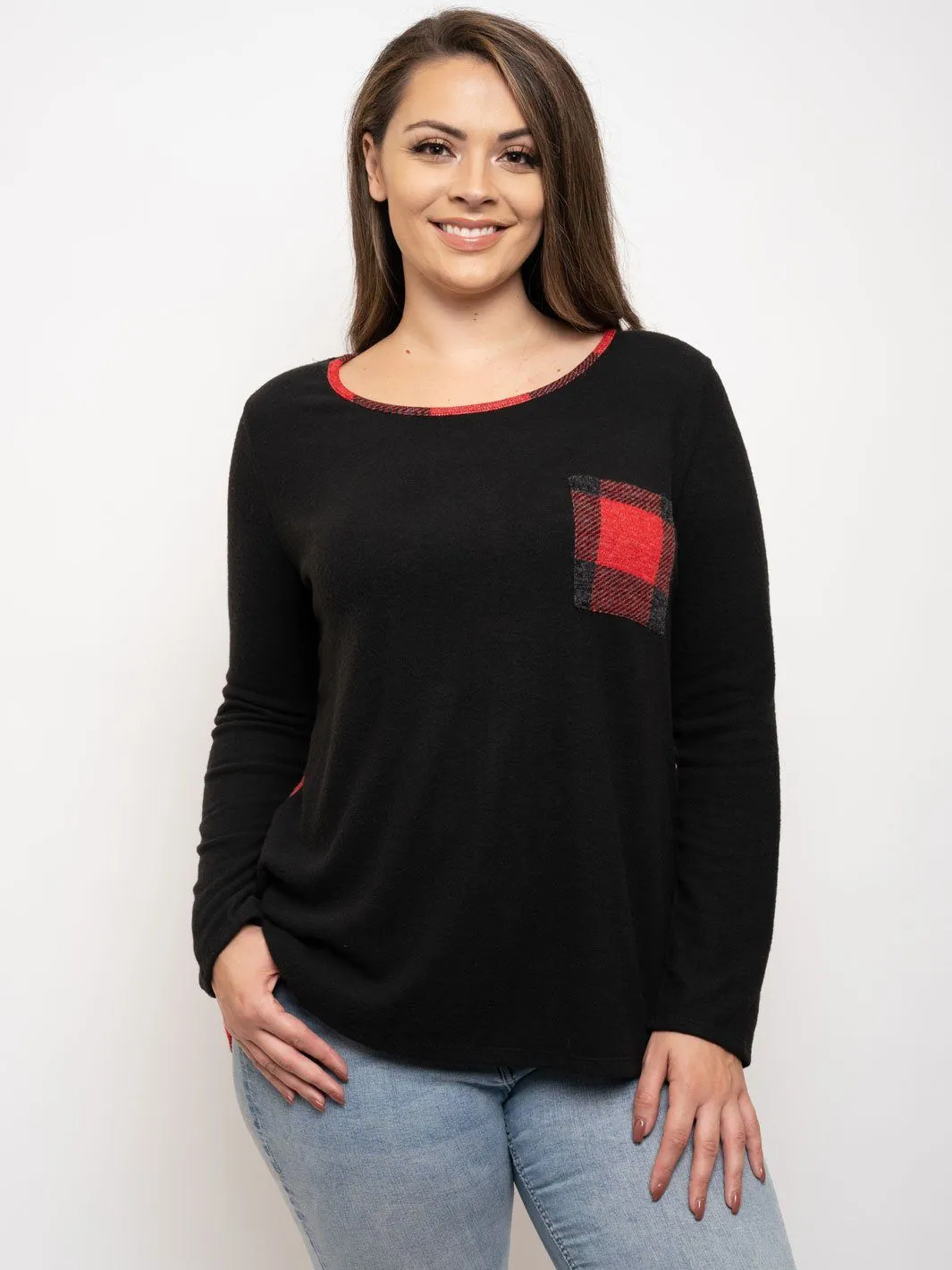 PLUS SIZE PLAID LONG SLEEVE TOP
