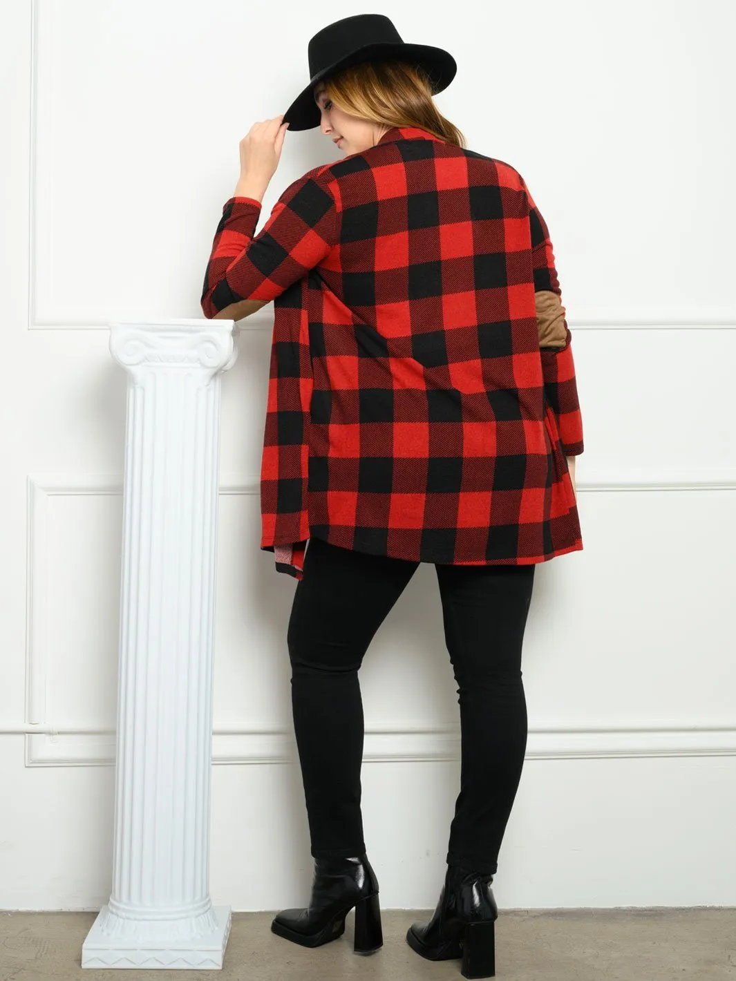 PLUS SIZE PLAID WITH POCKETS LONG SLEEVE CARDIGAN