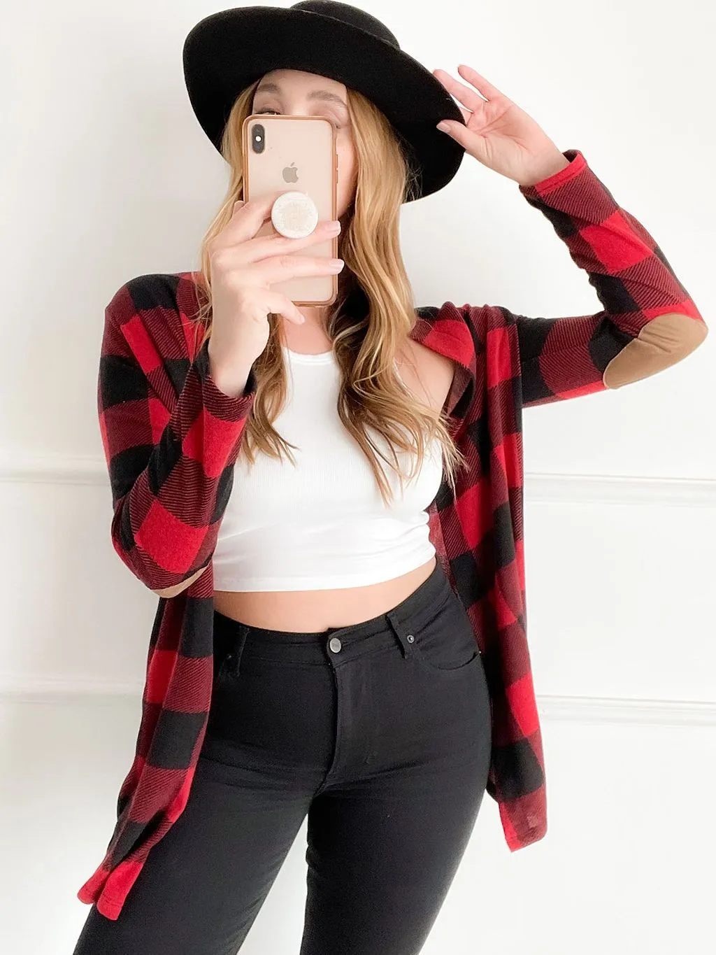 PLUS SIZE PLAID WITH POCKETS LONG SLEEVE CARDIGAN