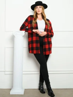 PLUS SIZE PLAID WITH POCKETS LONG SLEEVE CARDIGAN