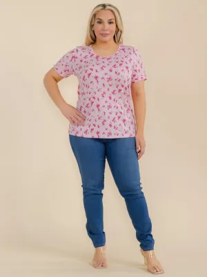PLUS SIZE SHORT SLEEVE FLORAL TOP